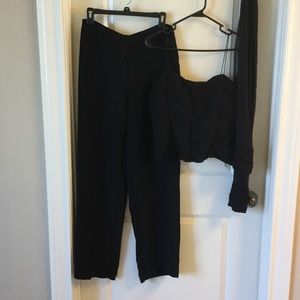 Anne Klein 3 piece black pants, top & silk scarf