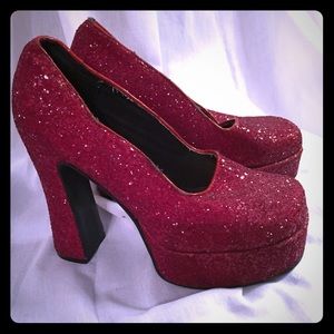 Ruby red platform heels