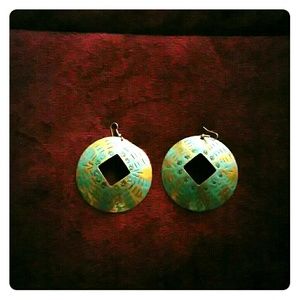 Bronze and turquoise African earrings