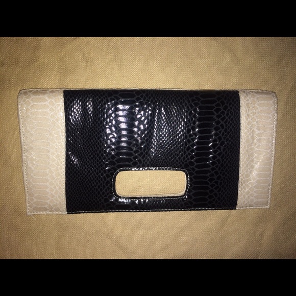 Black and Tan snake skin looking envelope clutch