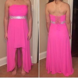 pink strapless prom dress