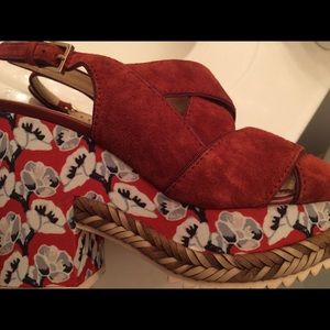 Tory Burch Cici Women's Red Suede Platform Sandals