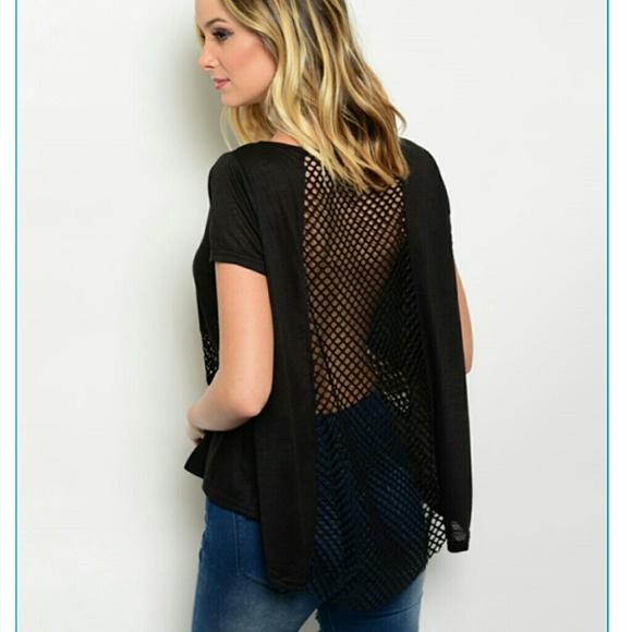 'Party in the Back' Black top with fishnet cutouts - Picture 2 of 4