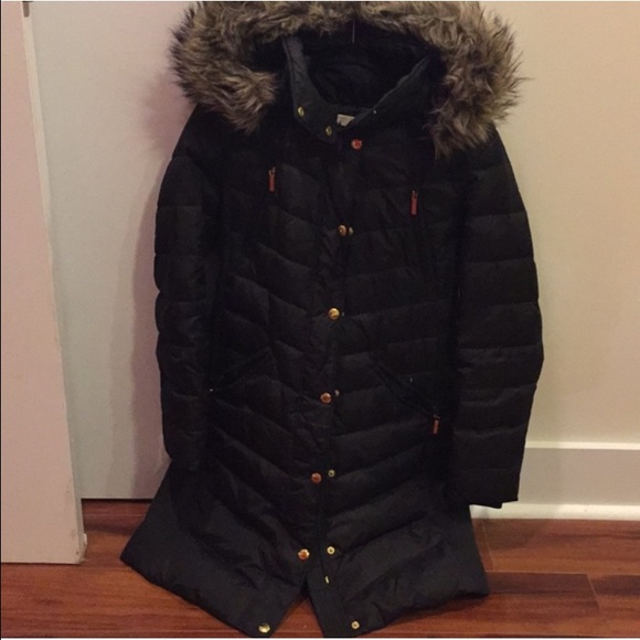 Michael Kors black puffer jacket, faux fur hood
