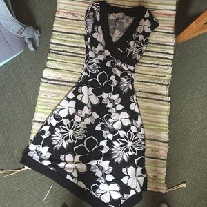 Black and white floral asymmetrical dress