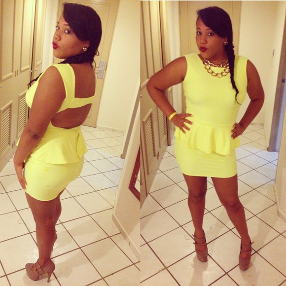 Neon yellow dress open back