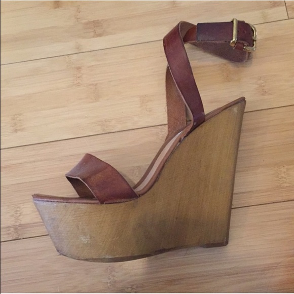 Steve Madden leather lace up wooden wedges