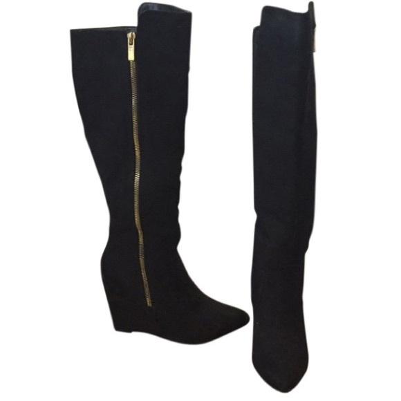 Black suede wedge tall boots