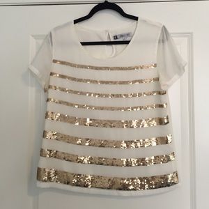 Cream and gold sequin top