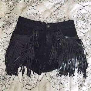 LF STORES CARMAR Denim Fringe high-waisted shorts