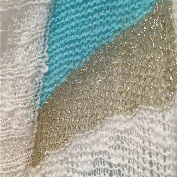 Beautiful Long Cardigan, Gold & Aqua Accents - Picture 2 of 4