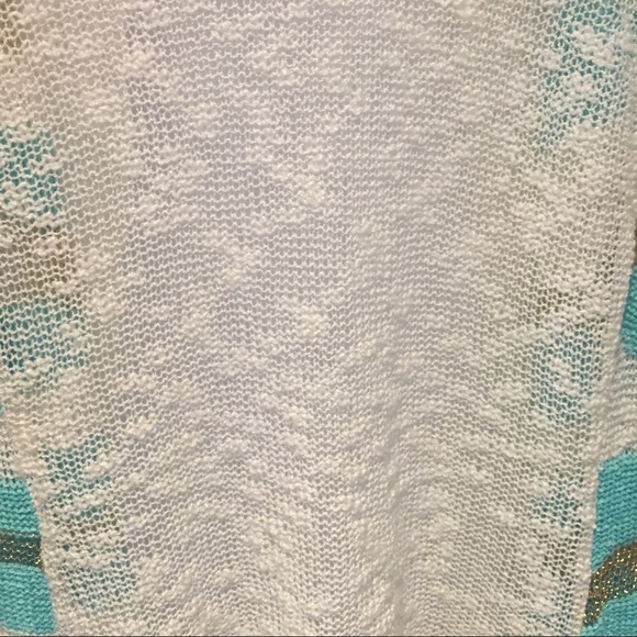 Beautiful Long Cardigan, Gold & Aqua Accents - Picture 4 of 4