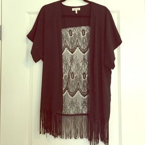 Black Kimono with lace and fringe details