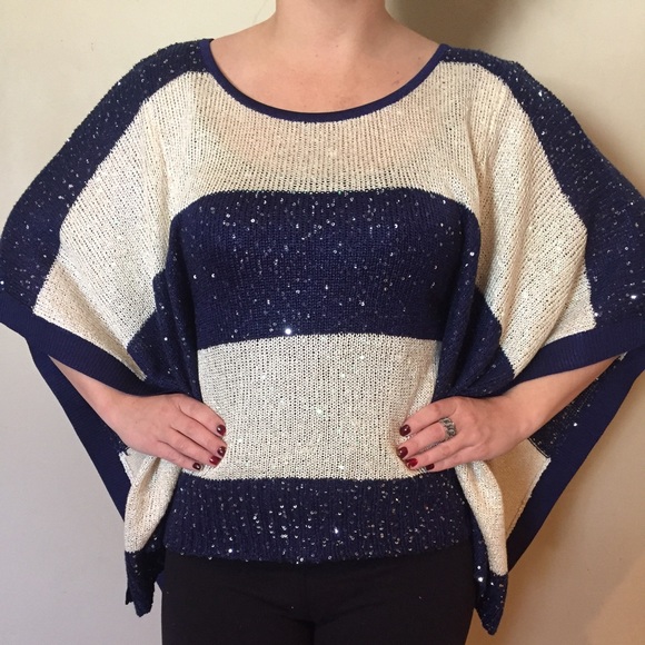 Sequined navy and cream sweater - Picture 1 of 4