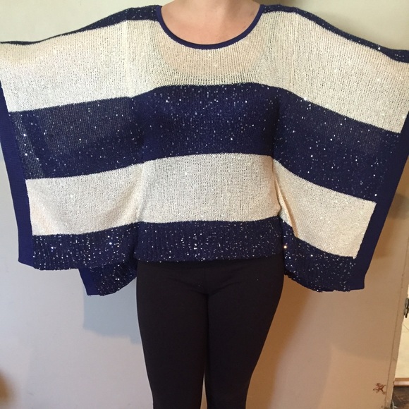 Sequined navy and cream sweater - Picture 2 of 4