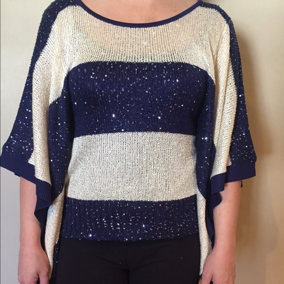 Sequined navy and cream sweater - Picture 4 of 4