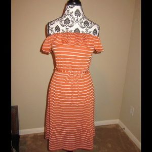 Orange and Silver Striped strapless dress