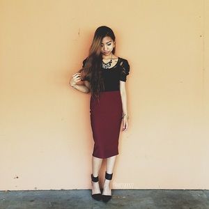 maroon pencil skirt only