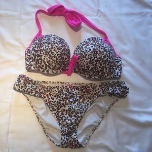 Cheetah and pink Victoria's Secret bathing suit.