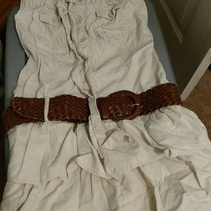 Military strapless ruffle dress