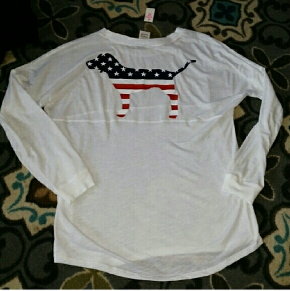 Victoria secret pink dog logo red white blue flag
