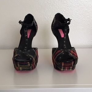 Betsey Johnson Studded Plaid Heels