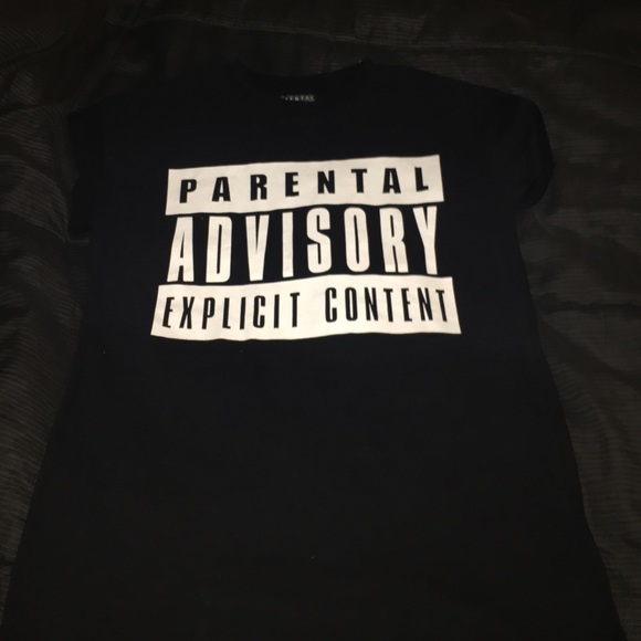 Black parental advisory tee with cuffed sleeves