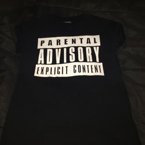 Black parental advisory tee with cuffed sleeves