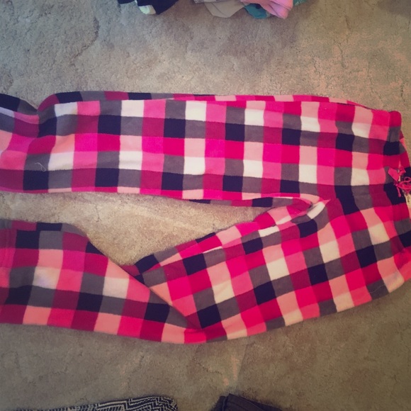 Dark pink plaid pajama bottoms
