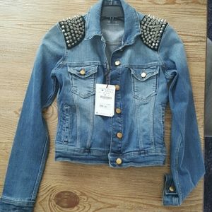 Zara studded shoulder denim jacket