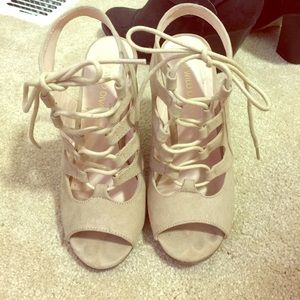 Lace up open toe cut out wedges