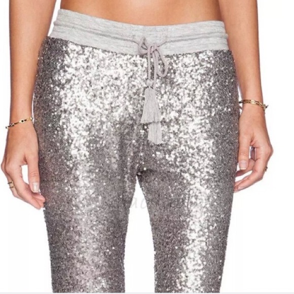 Silver Sequin Joggers Large - Picture 2 of 4