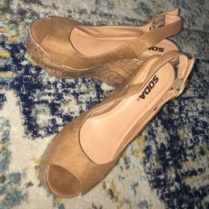 Soda Brand Tan Wedges
