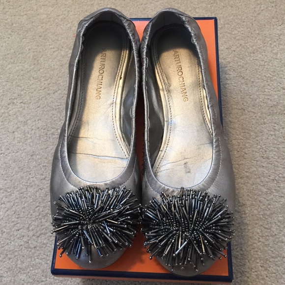 Silver flats with beads