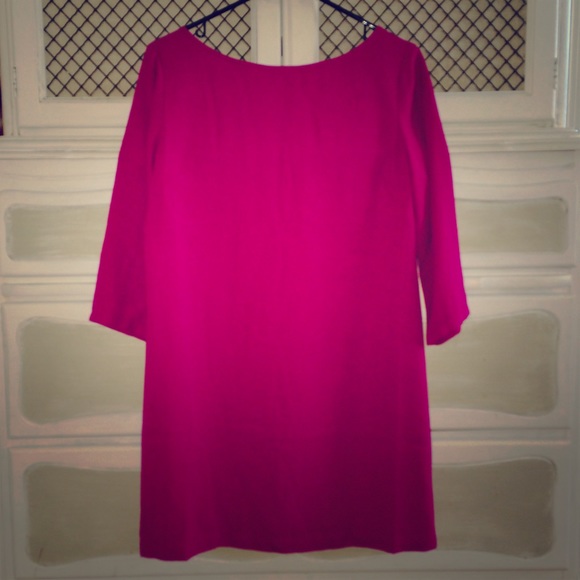 Pink Open Back Boatneck Crepe Shift Dress, Small