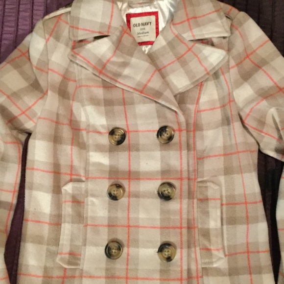 Old Navy Coral Pink Striped Pea Coat. Size M. - Picture 3 of 4