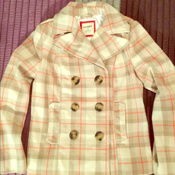 Old Navy Jackets & Blazers - Old Navy Coral Pink Striped Pea Coat. Size M.