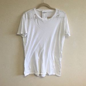 Brandy Melville White Distressed Tee