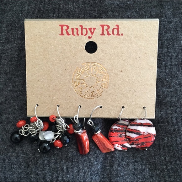 Red, Black & White earrings -set of 3