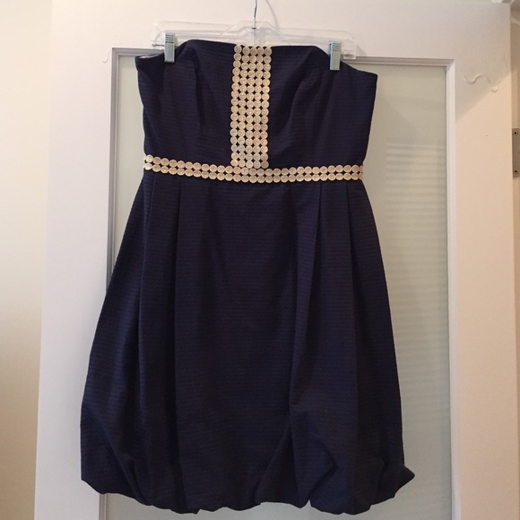 Strapless navy Lilly Pulitzer dress w/ gold detail