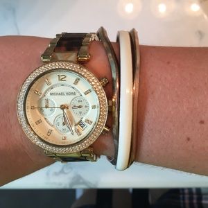 Michael Kors rhinestone watch with tortoise band