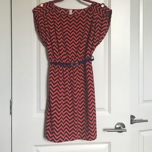 Blue and Orange Chevron Print Dress