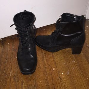 Black leather combat boots