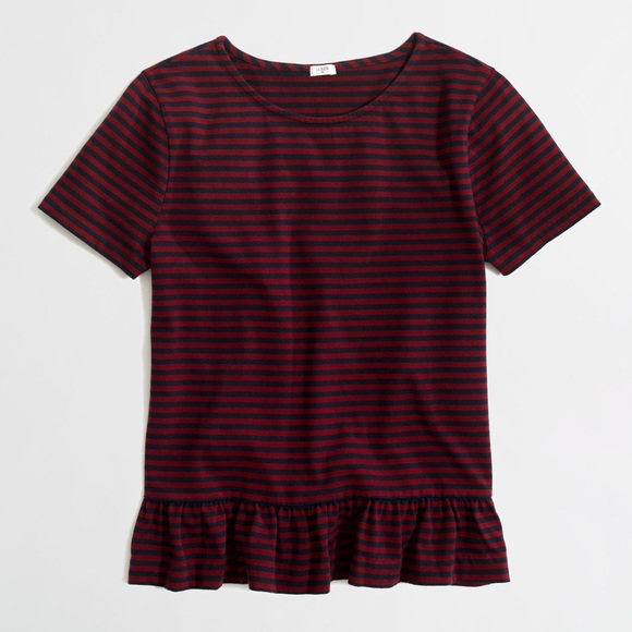 Jcrew Stripe Peplum Tee in Vintage Burgundy