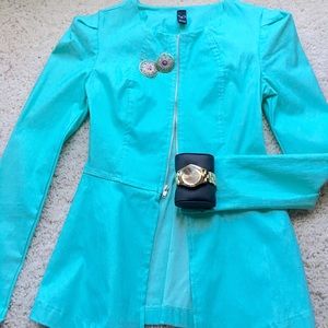 Teal Zippered Blazer
