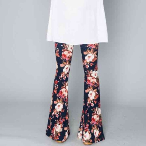 Navy Floral bell bottoms