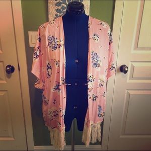 Floral and fringe kimono