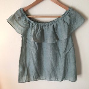 Green cotton open shoulder blouse
