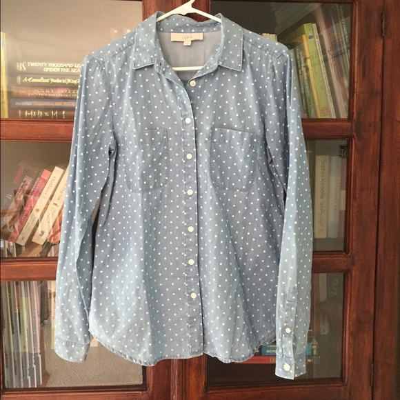 polka dot light wash chambray top > loft