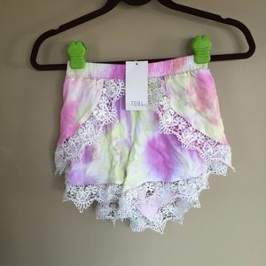 TOBI Dreaming of You Tie Dye Shorts with Lace Trim